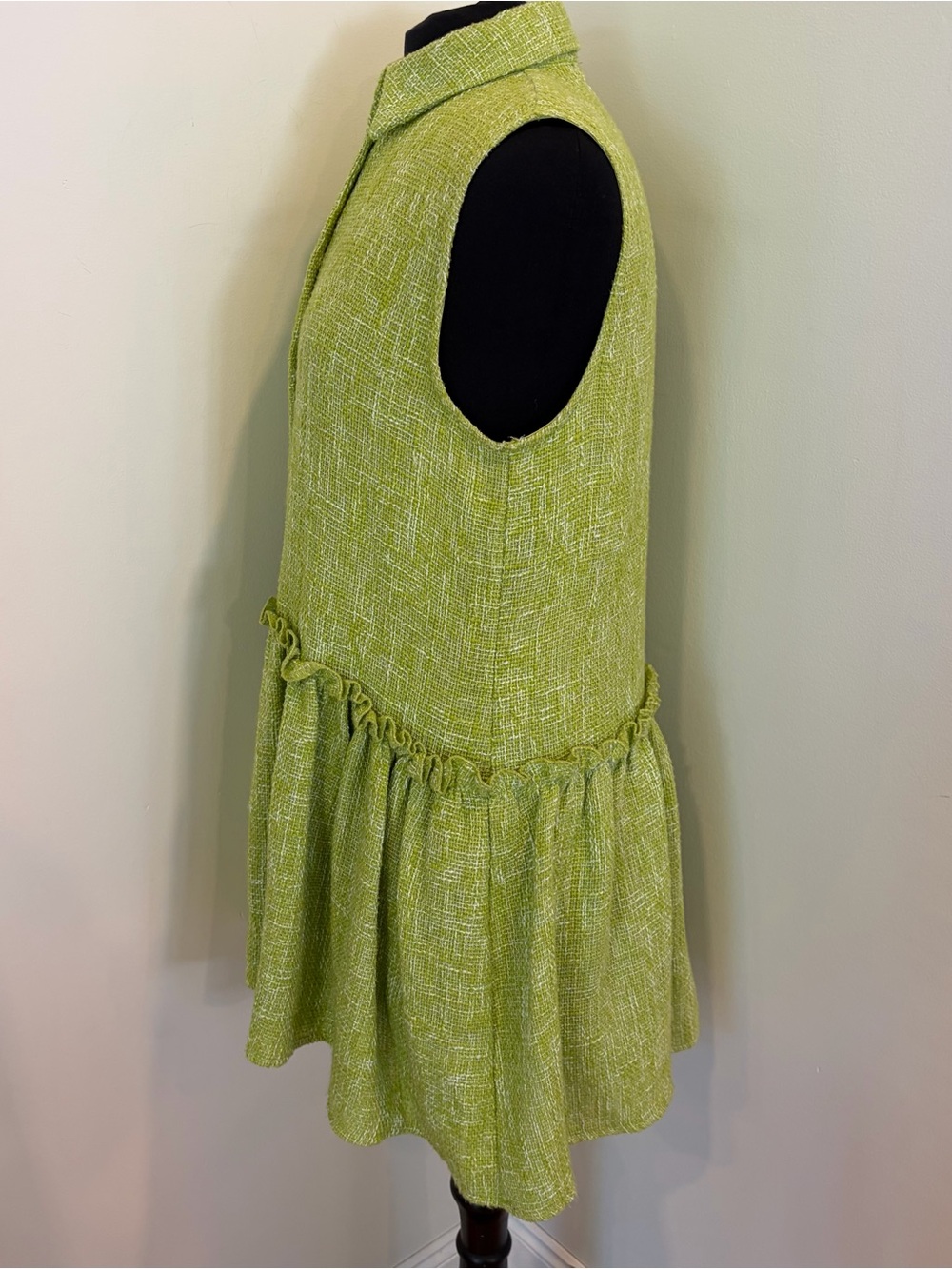 ZARA TEXTURED MINI GREEN HEATHER WHITE KNIT COLLAR DRESS small - Picture 5 of 11